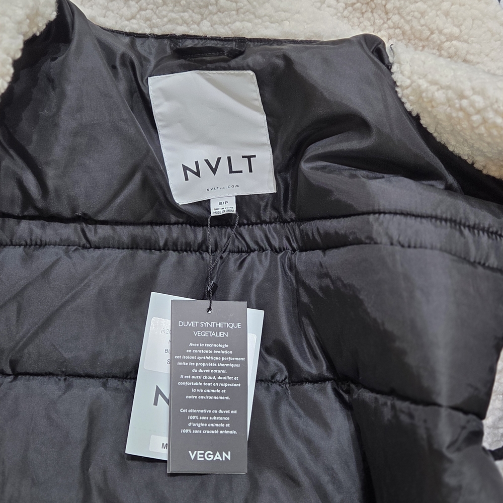 NVLT Women's Black & White Vegan Leather Shearling Fuzzy Coat Jacket Size S/M - Picture 7 of 16